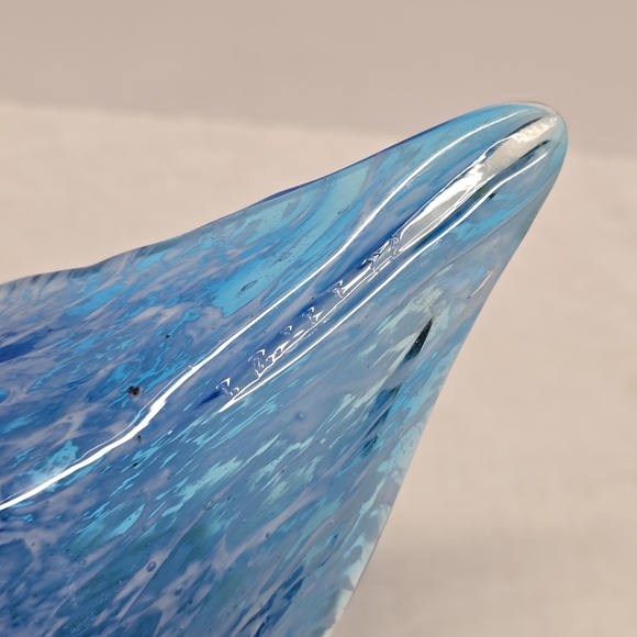 Murano Style Teal Blue CONCH SHELL Hand-blown Art Glass Trinket Candy Dish - Picture 10 of 13